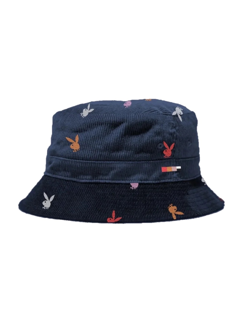 PLAYBOY Colorbars 100% cotton navy Corduroy Bucket Hat with Multicolor Bunny
